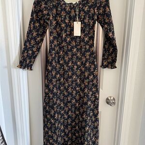 Doen Black Floral Smocked Off-Shoulder Long Sleeve Maxi Dress